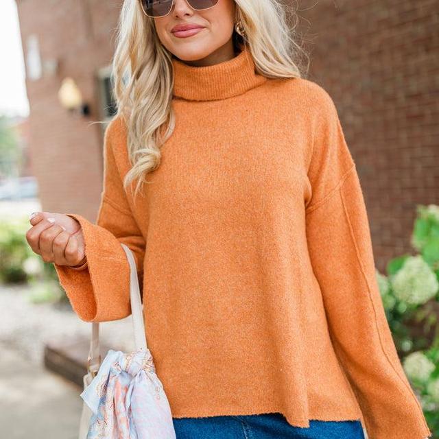 One and Only Rust Brushed Turtleneck Sweater Product Image