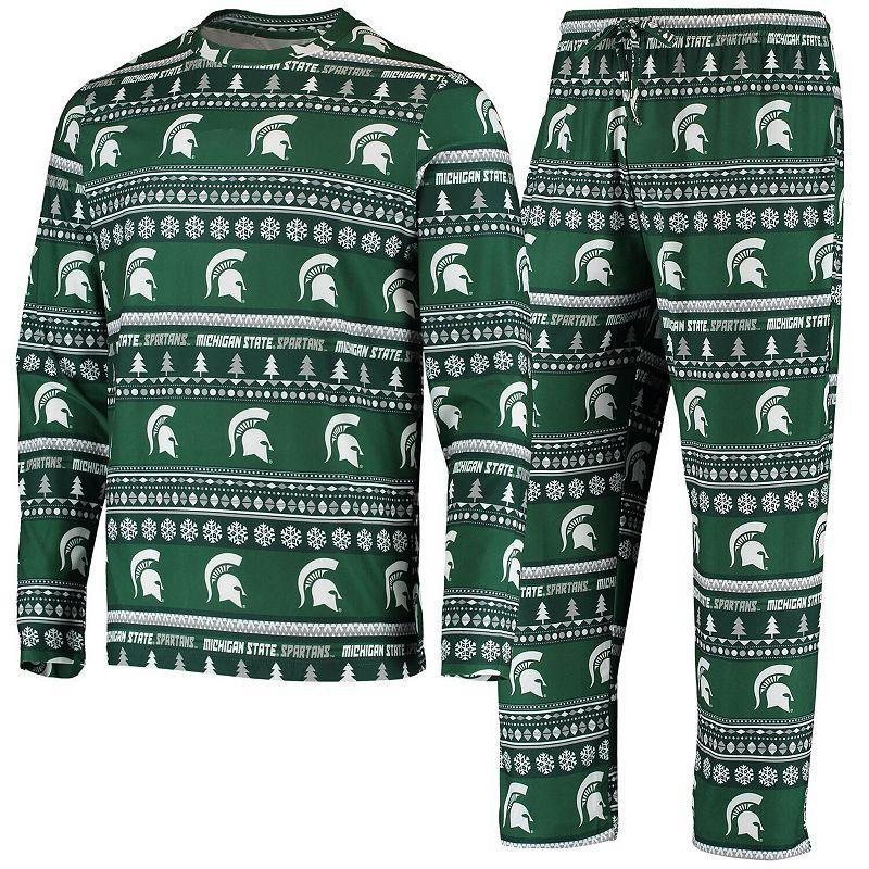 Mens Concepts Sport Green Michigan State Spartans Ugly Sweater Knit Long Sleeve Top and Pant Set Product Image