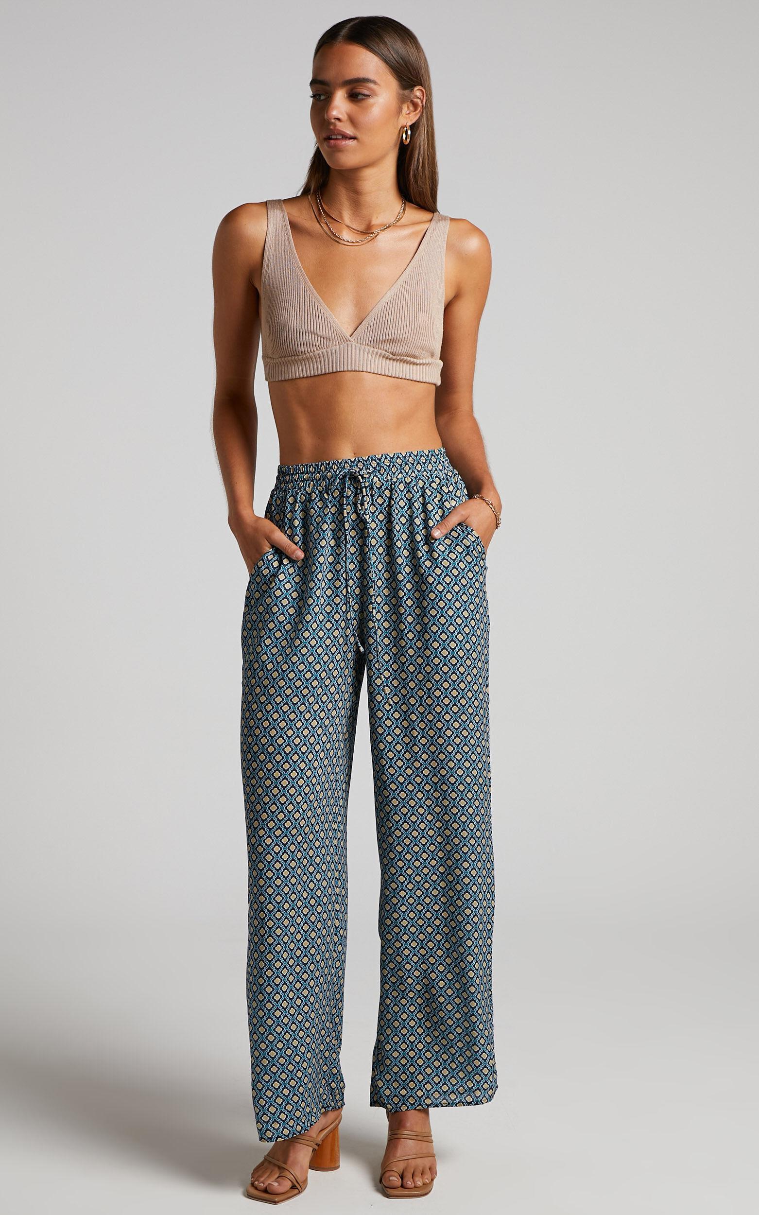 Brunita Pants - Mid Waisted Relaxed Elastic Waist Pants in Tile Geo Product Image