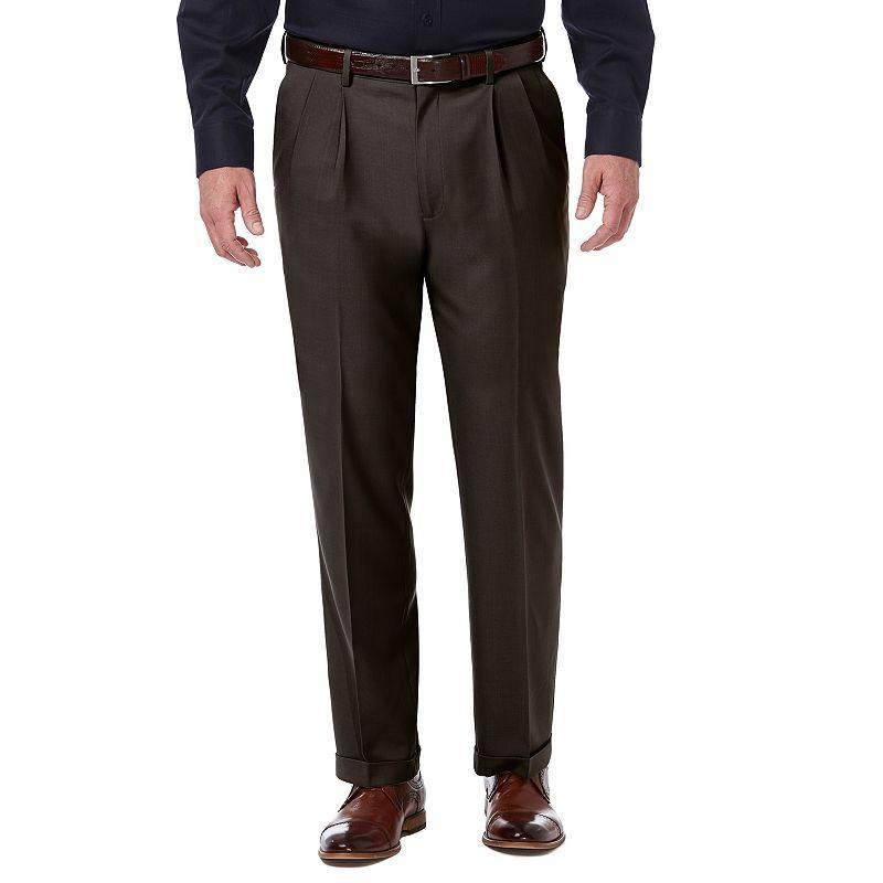 Haggar Mens Premium Comfort Stretch Classic-Fit Solid Pleated Dress Pants Product Image