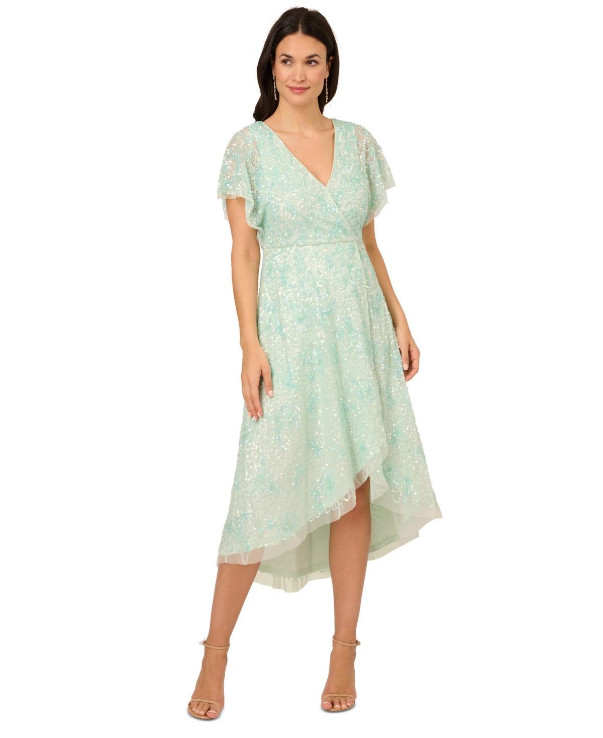 Adrianna Papell Womens Embellished Faux-Wrap Dress Product Image