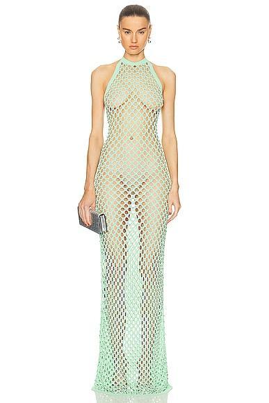 David Koma Open Back Crystal Crochet Gown in Green Product Image