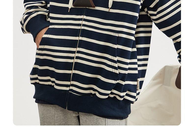 Drop Shoulder Striped Zip Up Hoodie Product Image