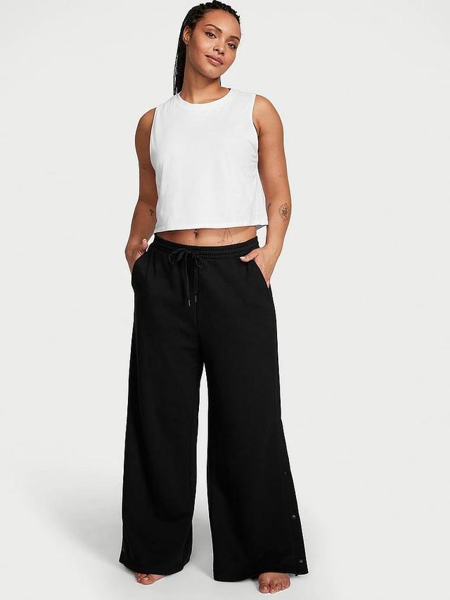 Cotton Fleece Wide-Leg Snap Lounge Sweatpants Product Image