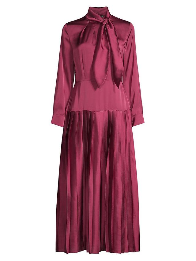 Misook Pleated Tie Neck Long Sleeve Satin Crpe Dress Product Image