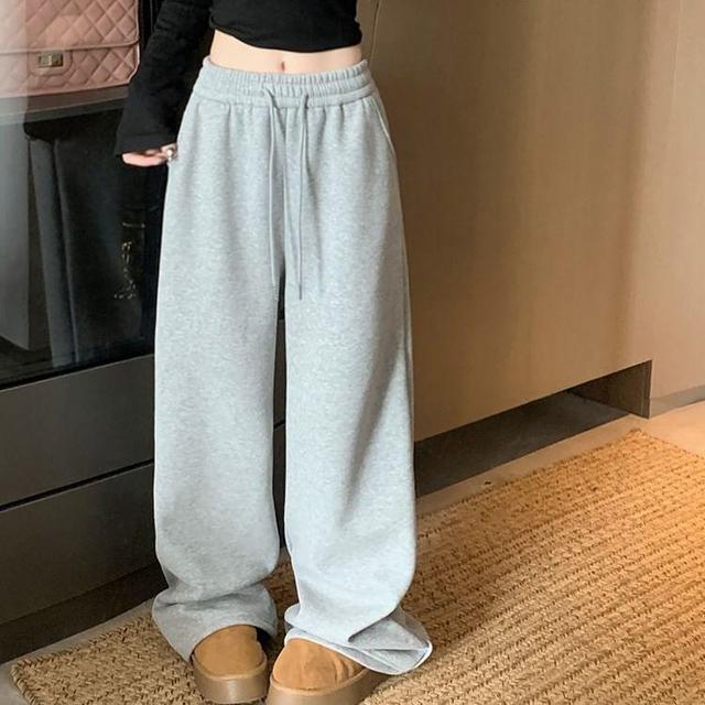 High Rise Plain Wide Leg Sweatpants Product Image