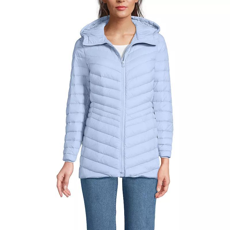 Plus Size Lands End Hood Wanderweight Ultralight Down Packable Jacket, Womens Deep Blue Product Image