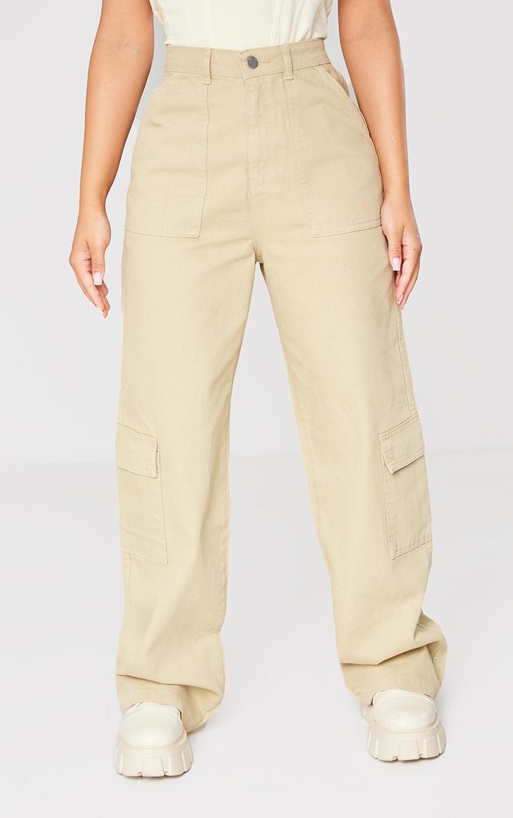 Petite Olive Cargo Pocket Baggy Wide Leg Jeans Product Image