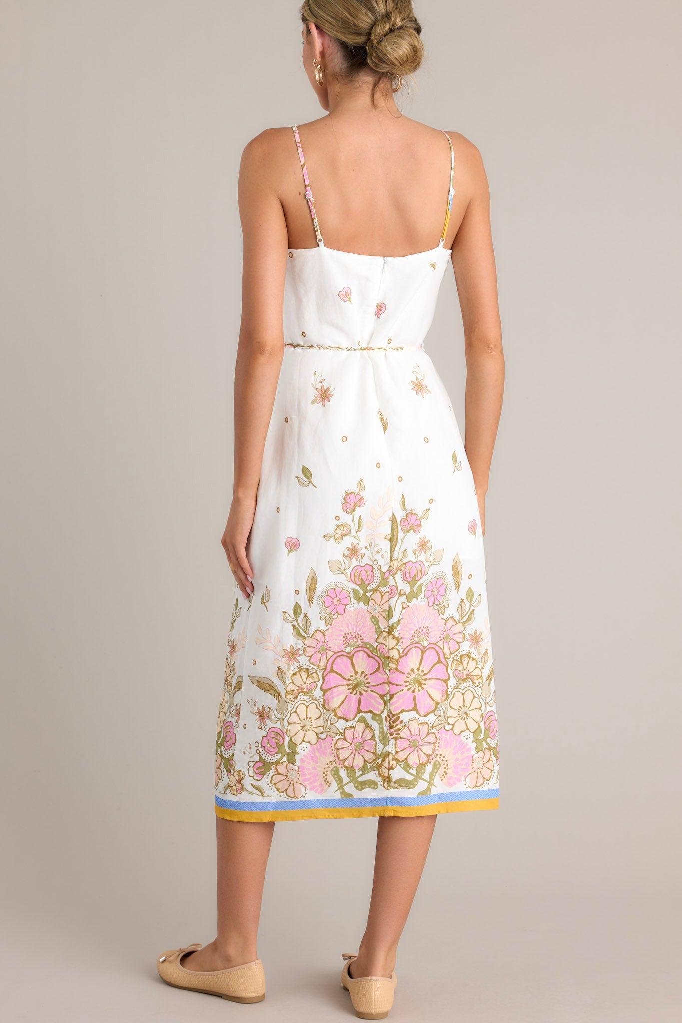 Bursting Blooms Ivory Multi Floral Midi Dress Product Image