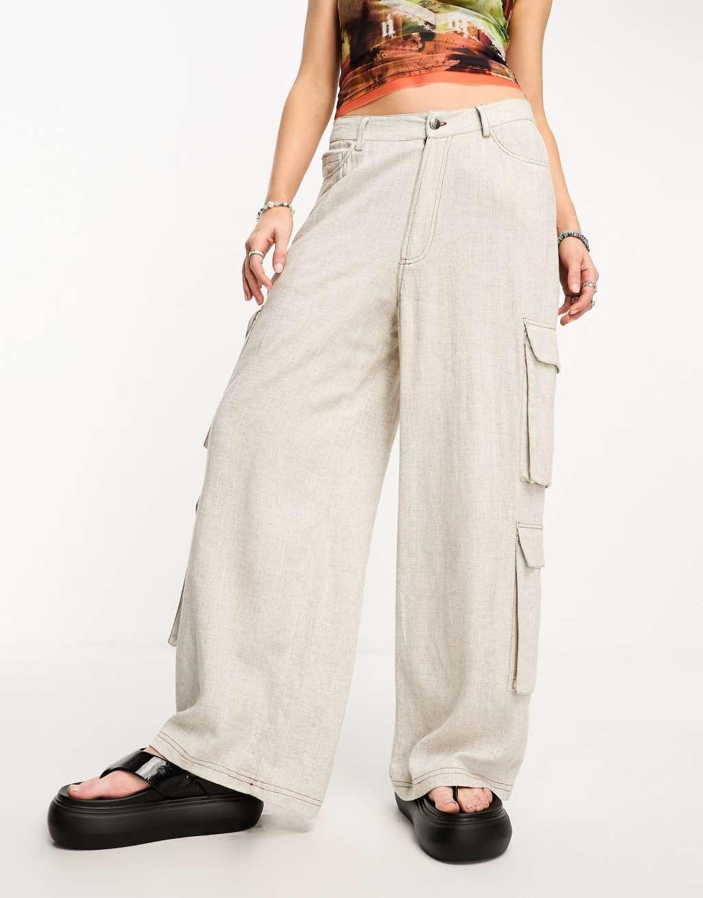 COLLUSION pocket detail wide leg linen pants Product Image