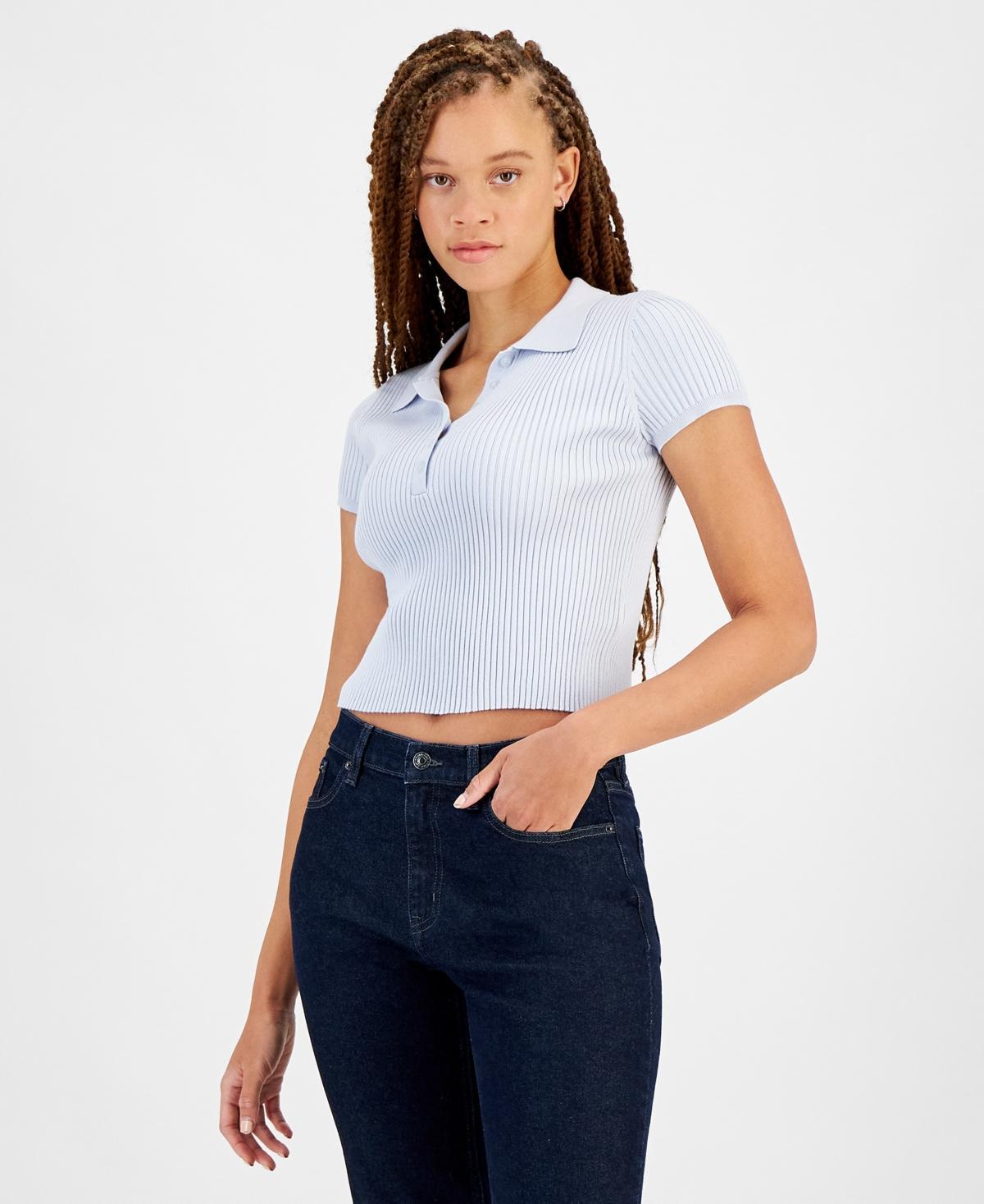 Calvin Klein Jeans Womens Ribbed Quarter-Button Polo Shirt Product Image