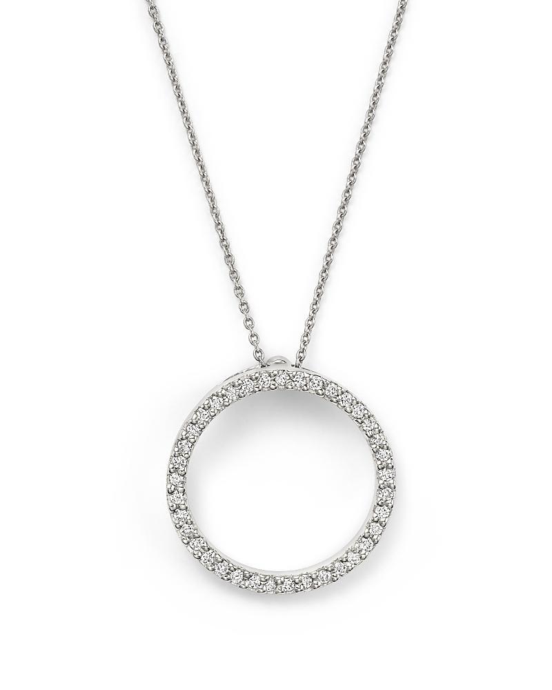 Roberto Coin 18K White Gold Small Circle Pendant Necklace with Diamonds, 16 Product Image