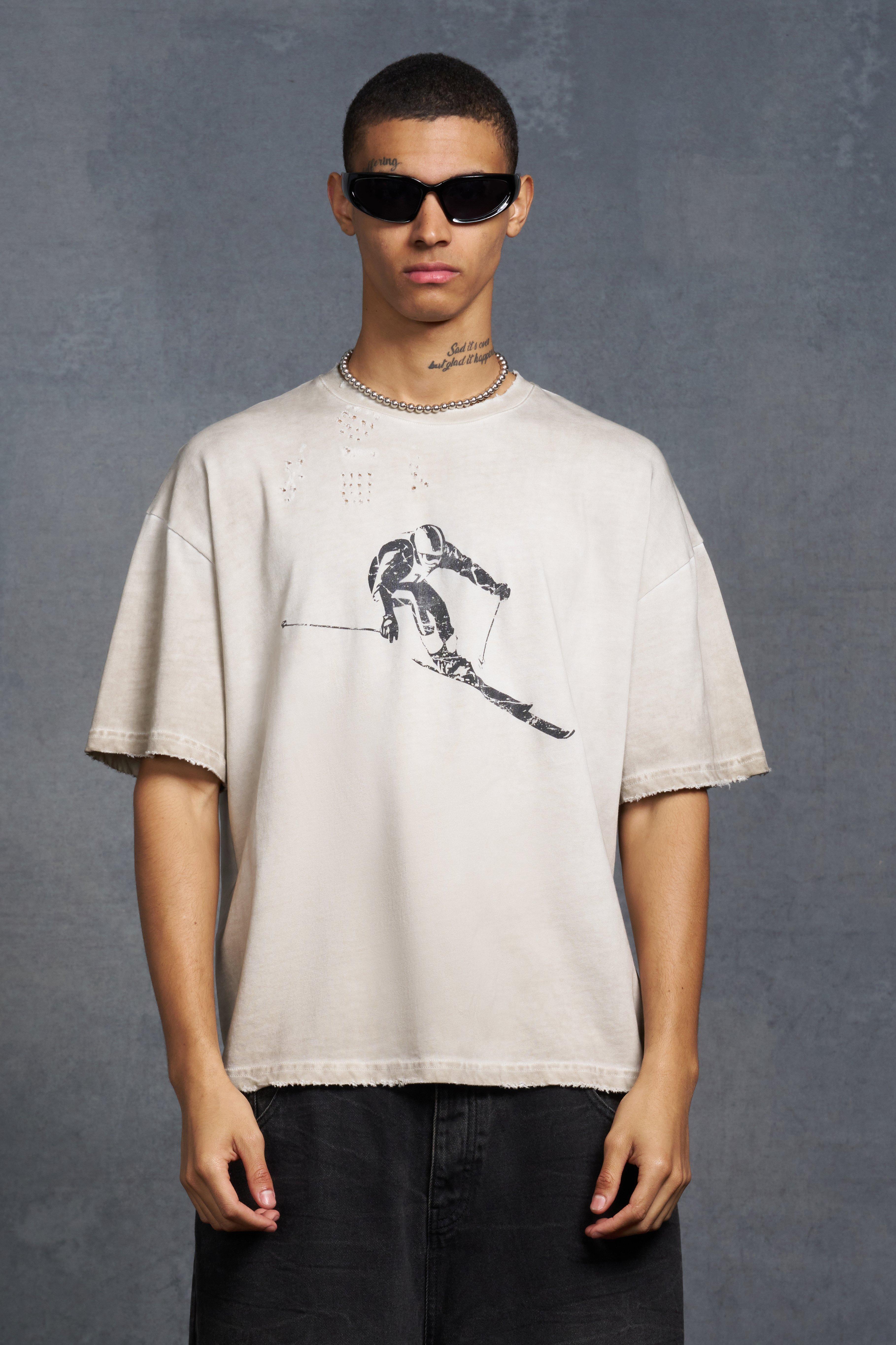 P-Star Oversized Boxy T-Shirt with Ski Print | boohooMAN USA Product Image