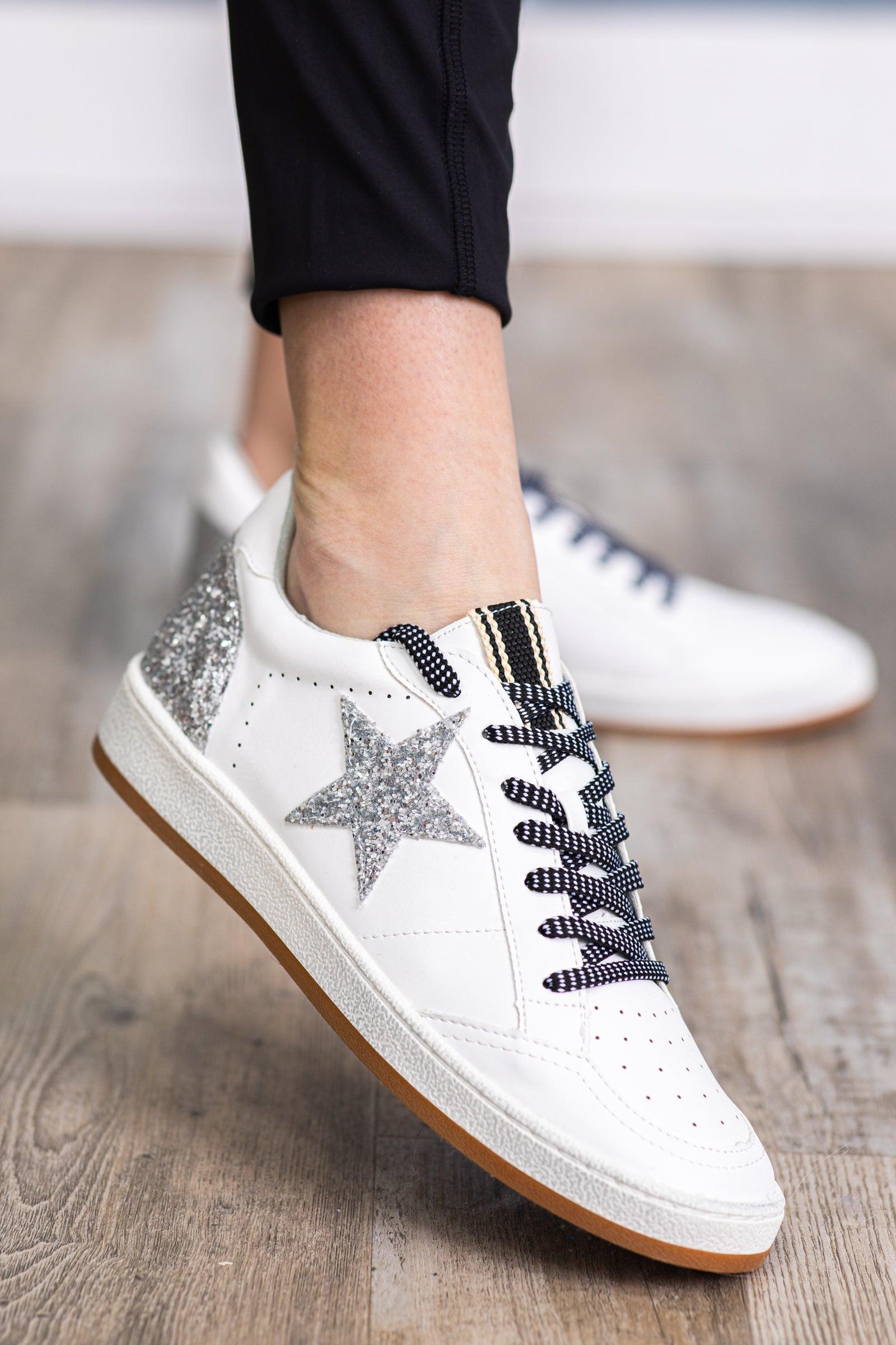 White With Silver Glitter Star Sneaker Product Image