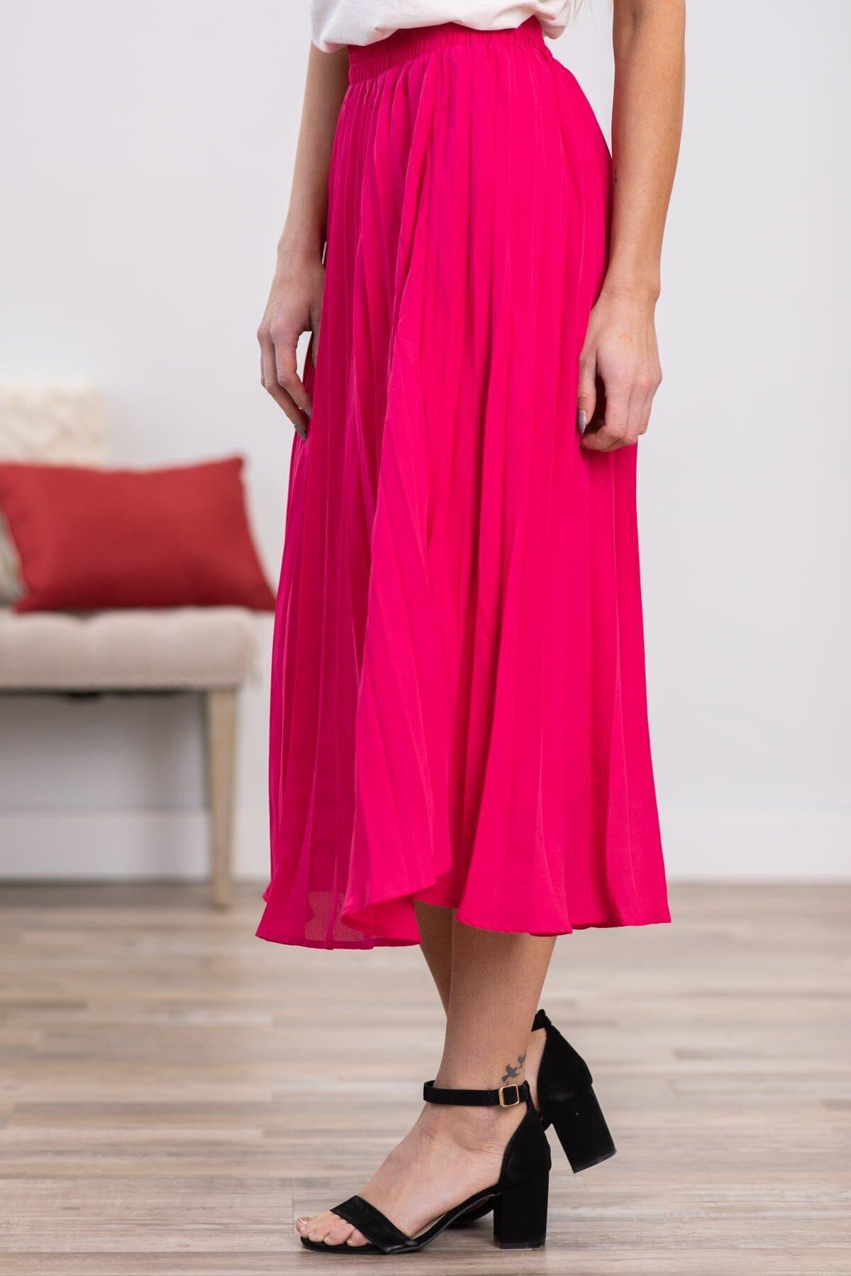 Hot Pink Accordion Pleat Midi Skirt Product Image