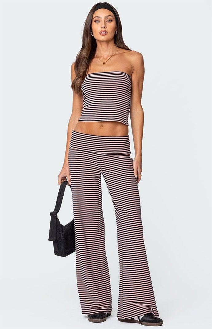 Edikted Women's Lilah Striped Fold Over Pants - Product Image