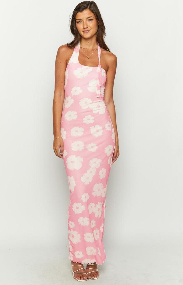 Aimee Pink Floral Maxi Halter Dress Product Image