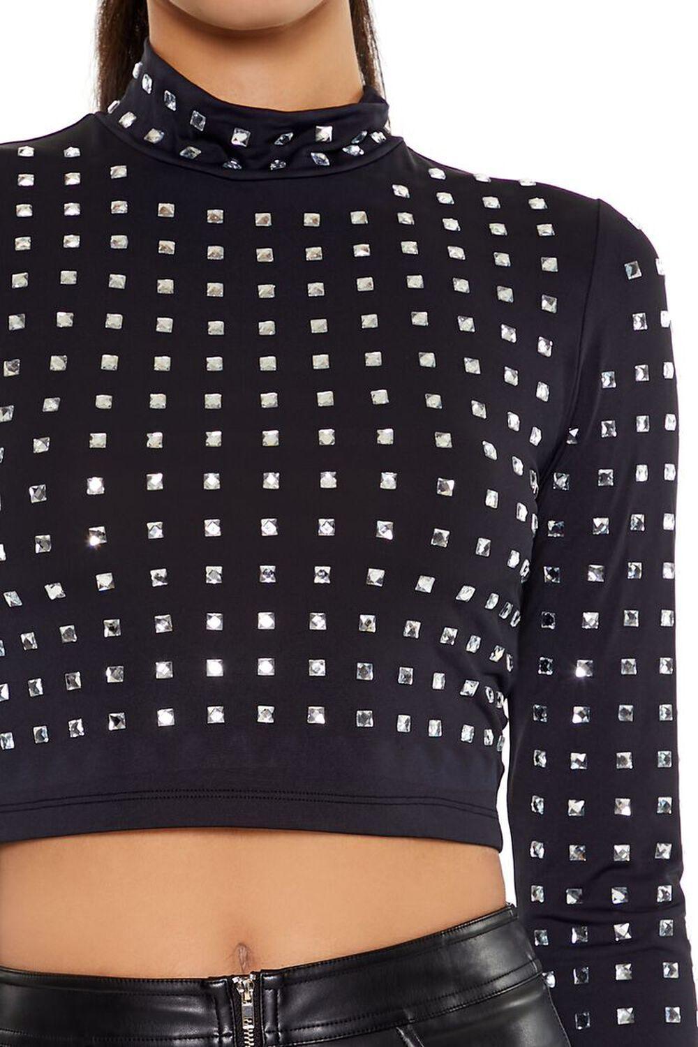 Rhinestone Mock Neck Crop Top | Forever 21 Product Image