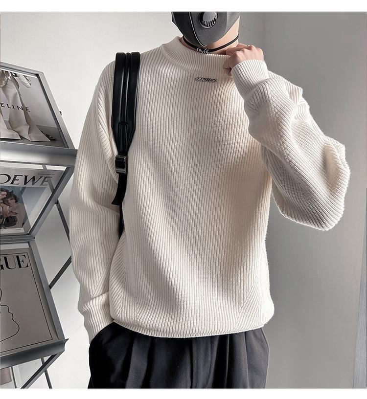 Mock Neck Plain Sweater Product Image