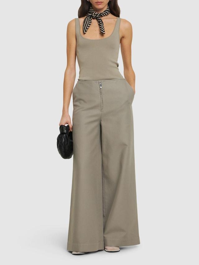 Cotton Wide-leg Trousers In Grey Product Image