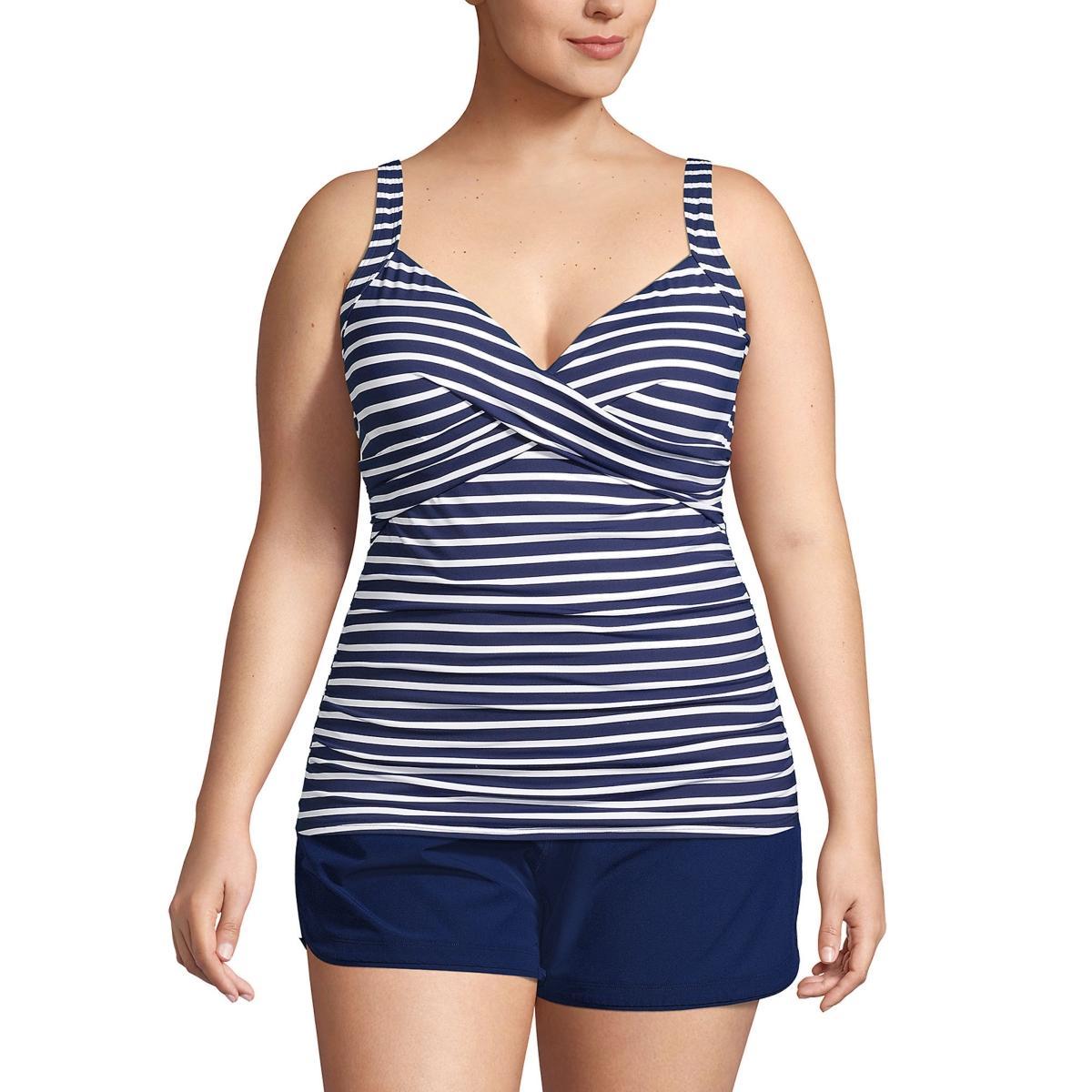 Lands End Womens V-Neck Wrap Underwire Tankini Swimsuit Top - Deep sea Product Image