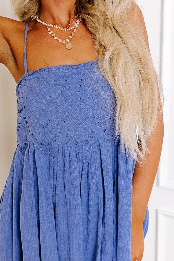 Coastal Flair Eyelet Mini Dress in Dark Periwinkle Product Image