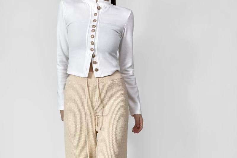 High Rise Plain Ribbed Wide Leg Pants Product Image