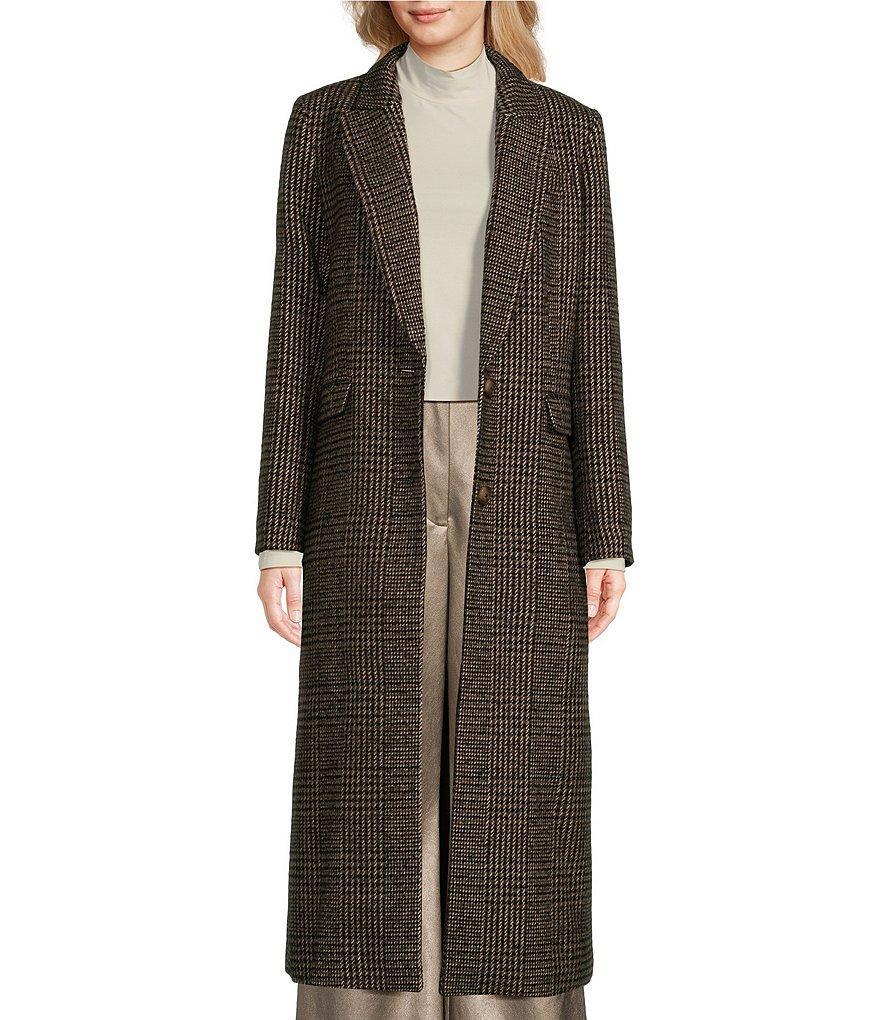 Alex Marie Estelle Brushed Wool Glen Print Notch Lapel Long Sleeve Button Front Long Blazer Cocoon Coat Product Image