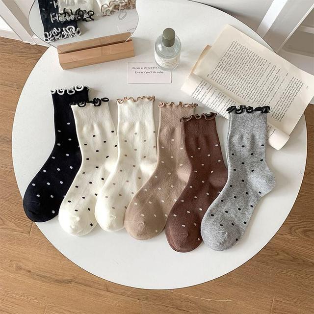 Frill Trim Dotted Crew Socks / Set Product Image