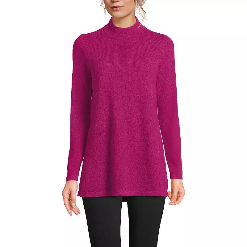 Womens Lands End Cashmere Mock Neck Swing Tunic Sweater Vivid Pink Product Image