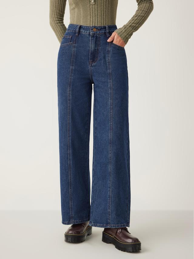 Denim Middle Waist Pleated Wide Leg Jeans Product Image