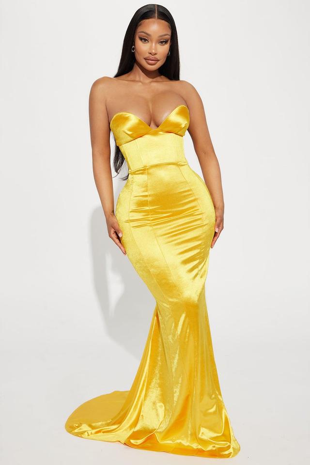 Charlotte Shiny Maxi Dress - Mustard Product Image