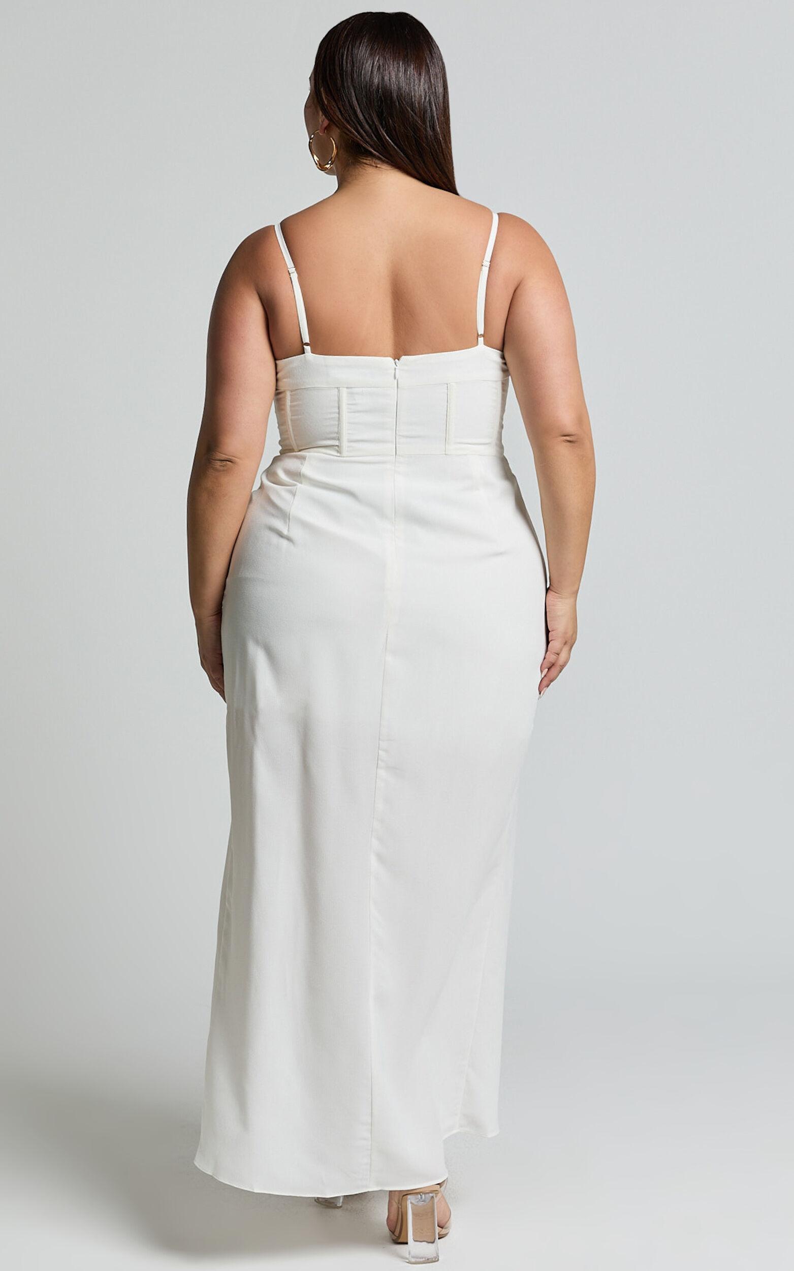 Andrina Midi Dress - High Low Wrap Corset Dress in White Product Image