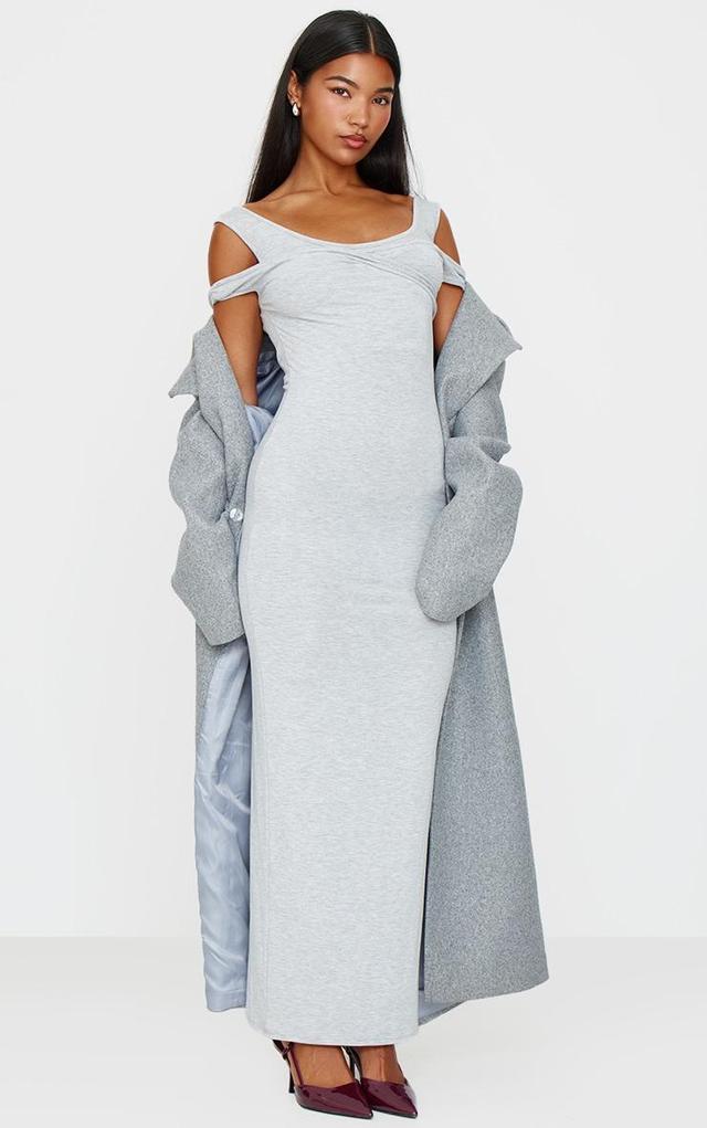 Grey Marl Ribbed Twisted Maxi Dress Product Image