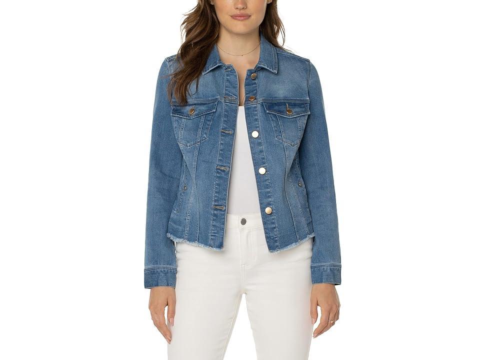 Liverpool Classic Jean Jacket with Fray Hem (Birch Bay) Women's Clothing Product Image