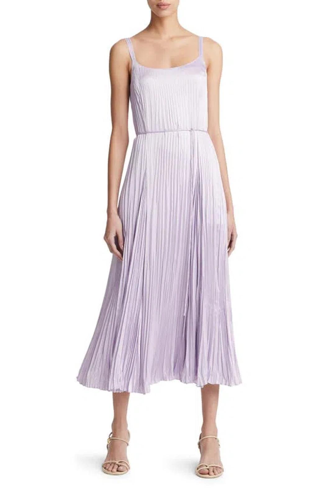 VINCE Pleated Crushed Satin Midi Slip Dress In Purple Product Image