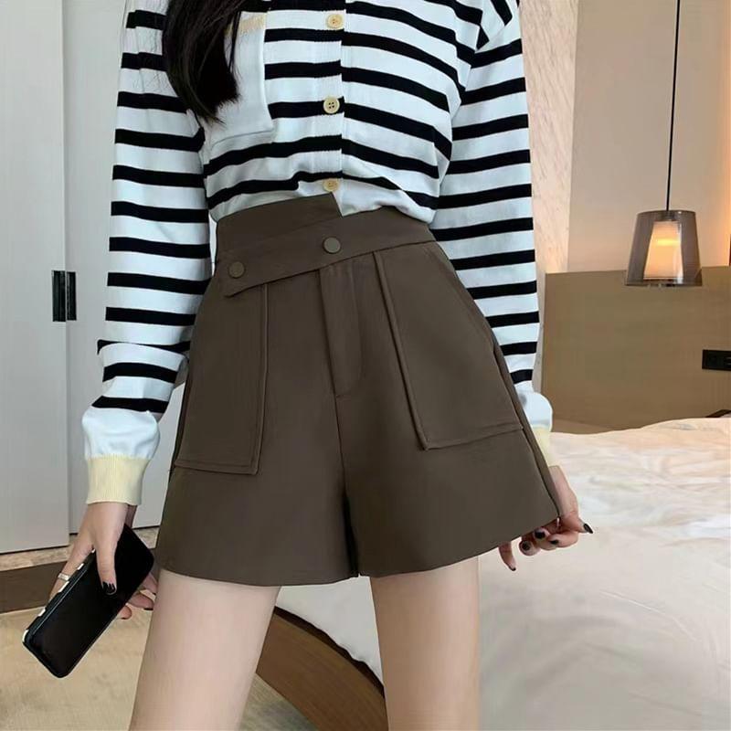 High Waist Plain Asymmetrical Shorts Product Image