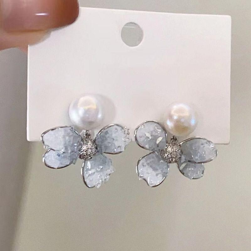 Floral Faux Crystal Faux Pearl Alloy Drop Earring Product Image