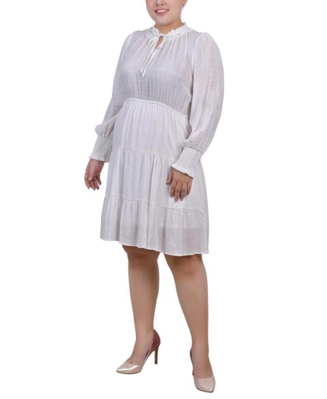 Ny Collection Plus Size Long Sleeve Tiered Dress with Ruffled Neck Product Image