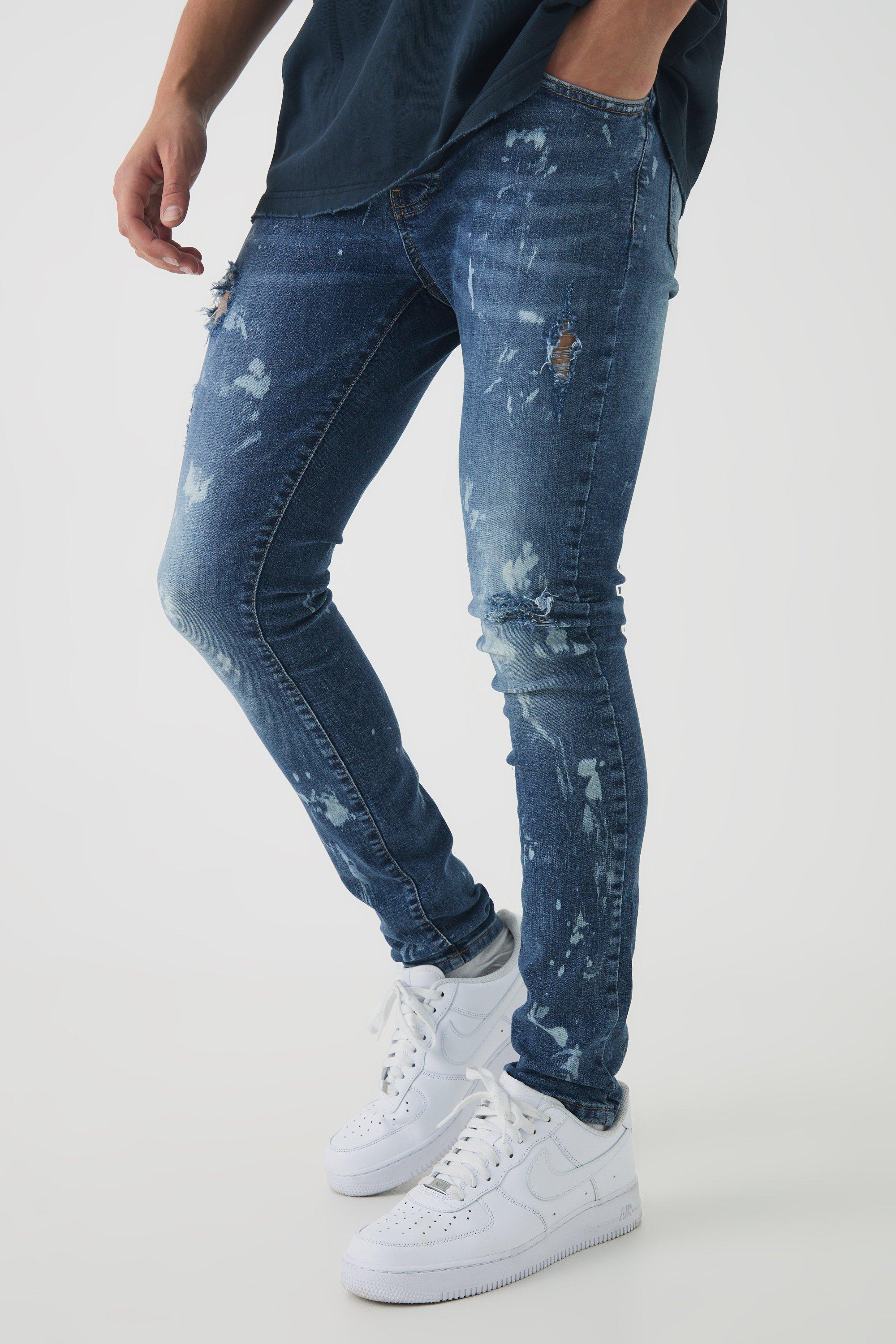 Super Skinny Stretch Bleached Ripped Denim Jeans | boohooMAN USA Product Image