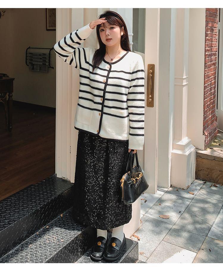 Striped  Button-Up Cardigan Product Image