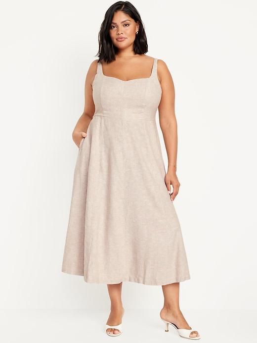 Fit & Flare Linen-Blend Midi Dress Product Image