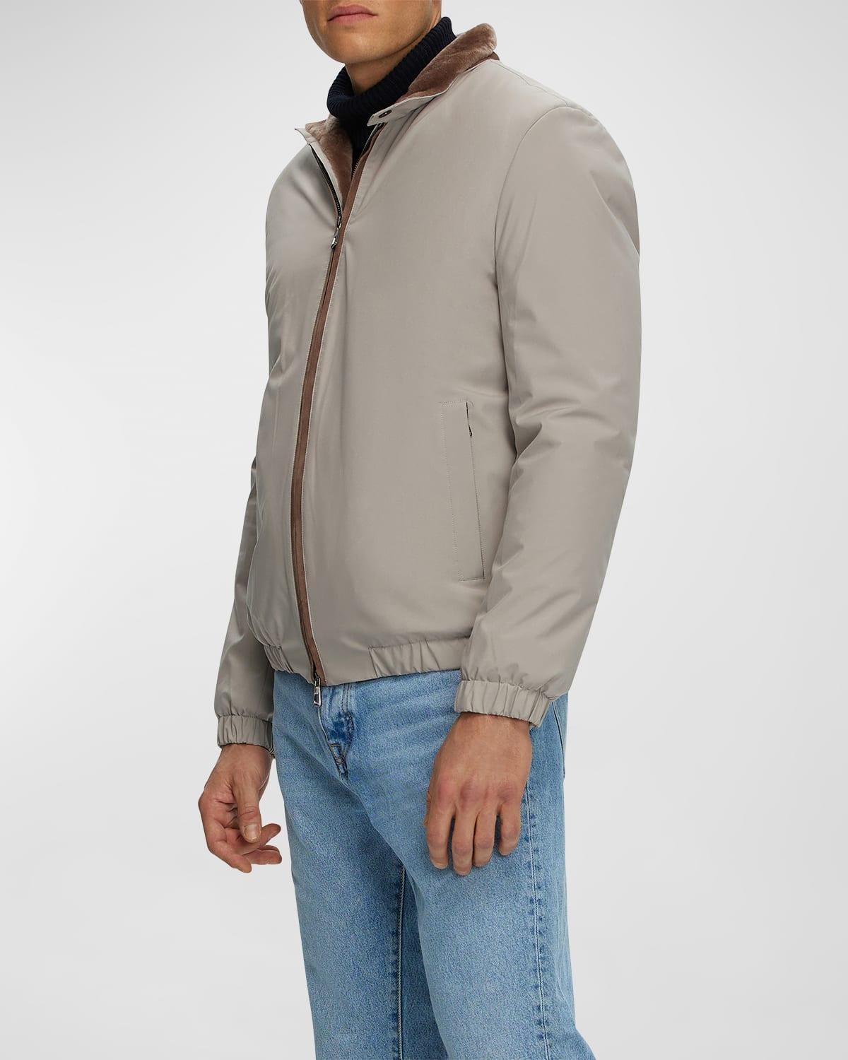 Mens Lamb Shearling Lined Bomber Jacket Product Image