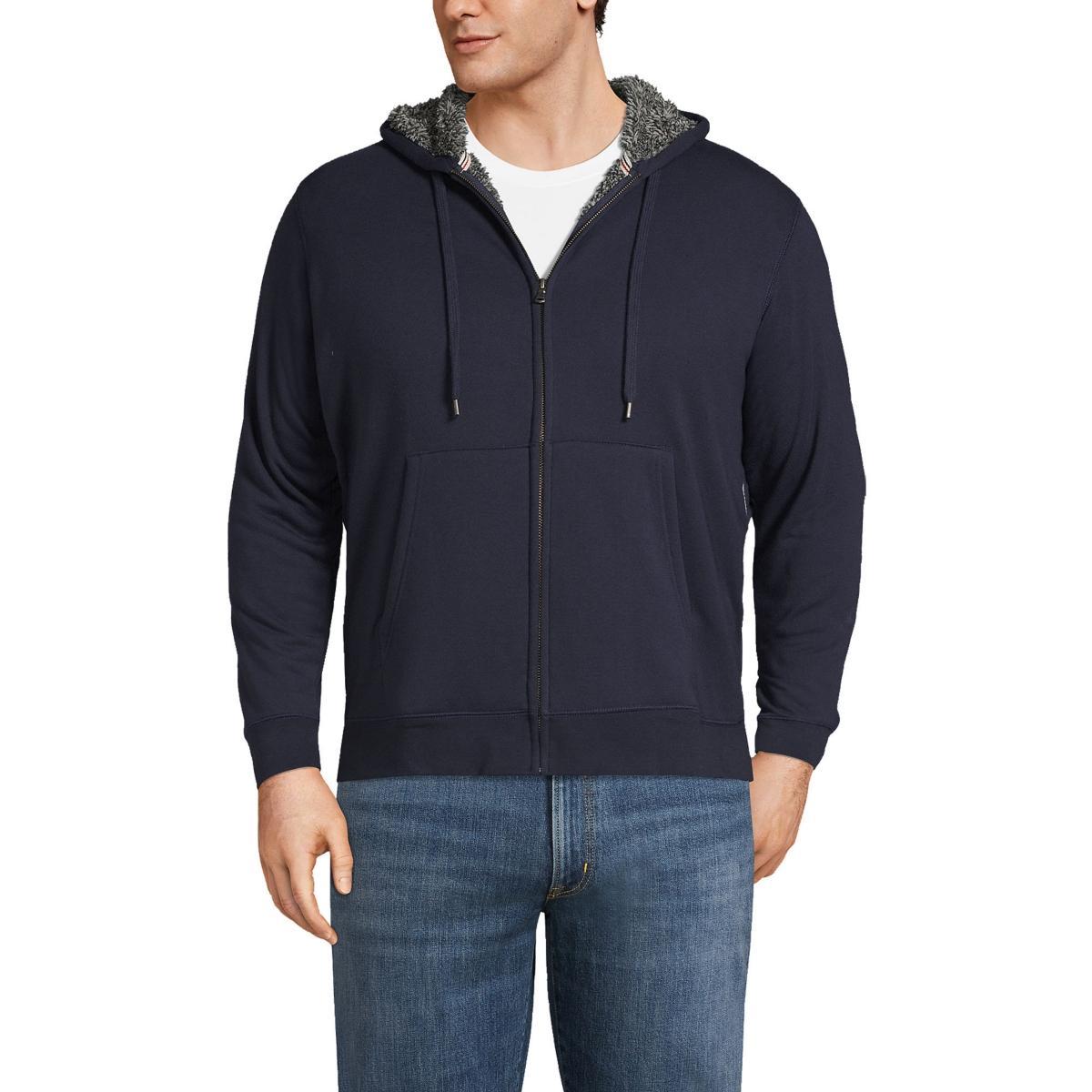 Big & Tall Lands End Serious Sweats Full-Zip Sherpa Hoodie, Mens Pewter Grey Product Image