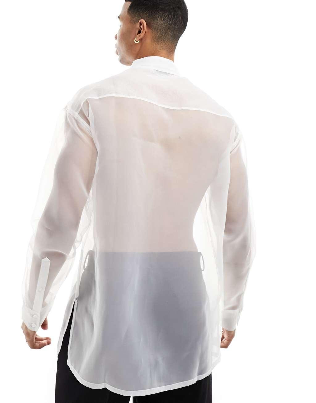 ASOS DESIGN 90s oversized organza shirt in white Product Image