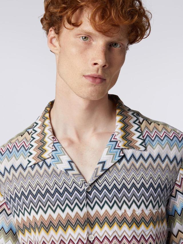 Short-sleeved bowling shirt in zigzag cotton Multicoloured | Missoni Product Image