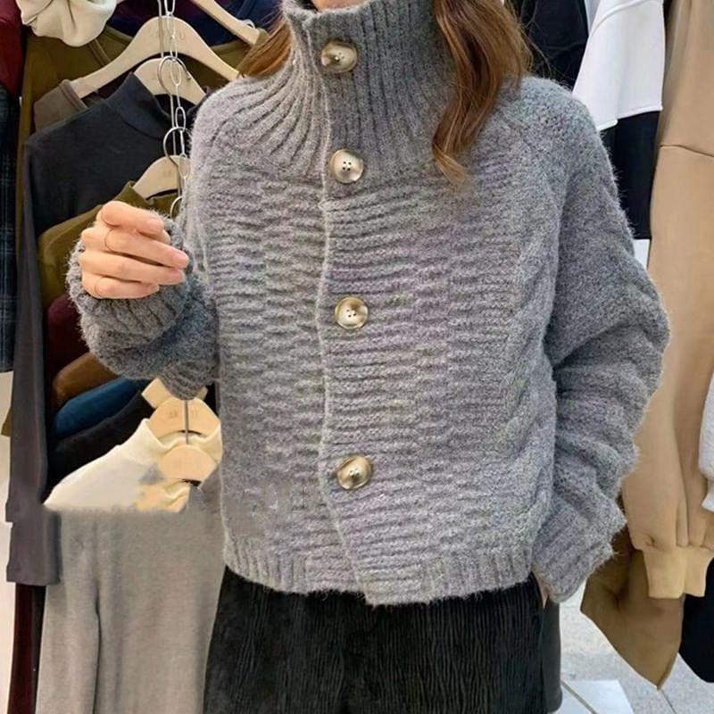 Plain Cropped Cable-Knit Cardigan Product Image