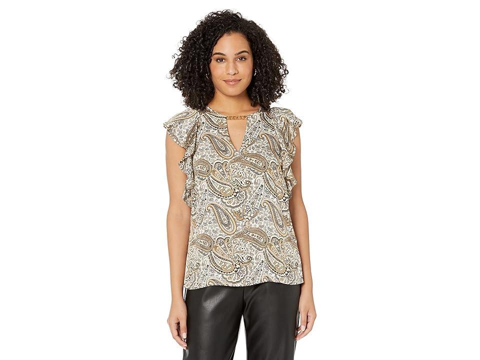 MICHAEL Michael Kors Drama Patchwork Paisley Top (Husk) Women's Clothing Product Image