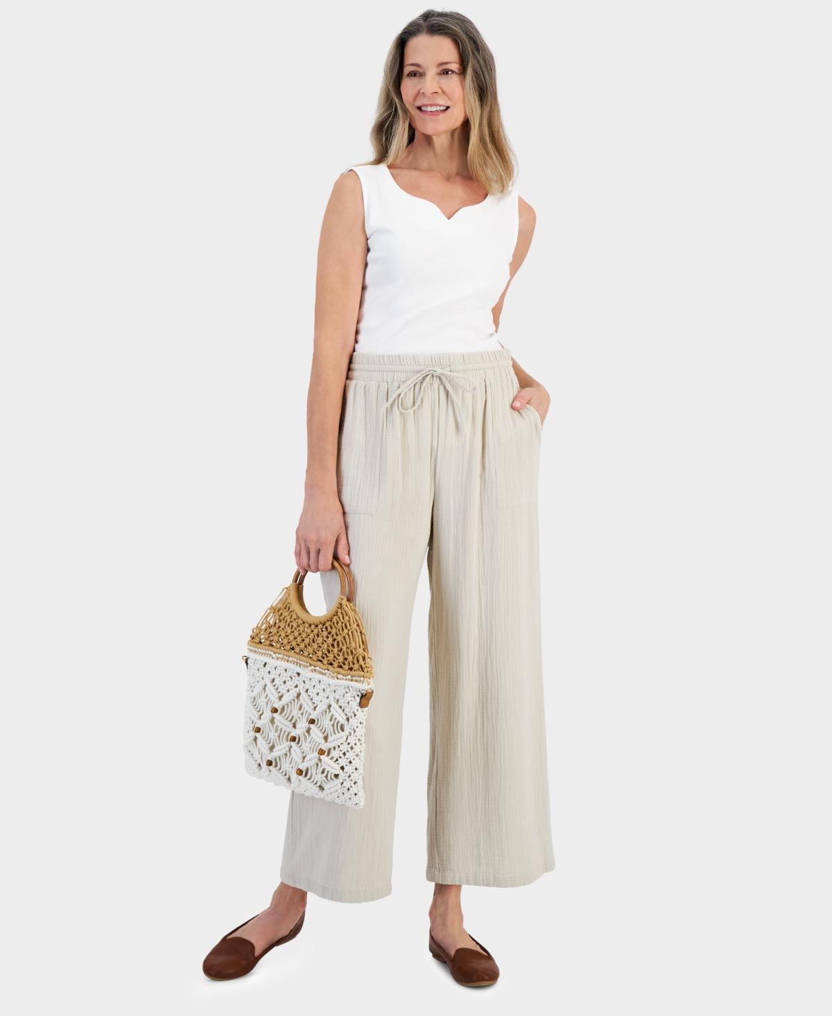 Women's Cotton Gauze Wide-Leg Pants, Created for Macy's Product Image