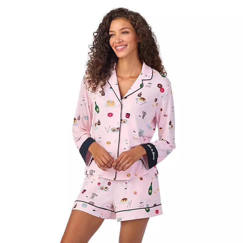 Womens Beauty Sleep Social Pajama Long Sleeve Notch Top & Pajama Shorts Set, Girls Product Image